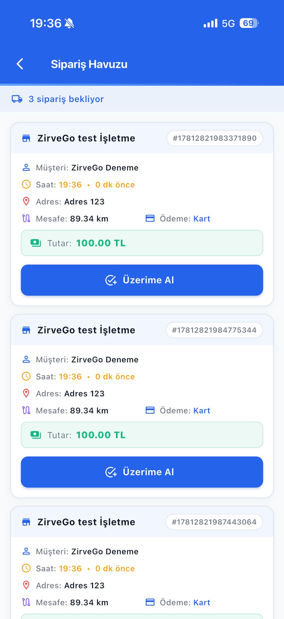 Paketiva kurye uygulaması — sipariş havuzu