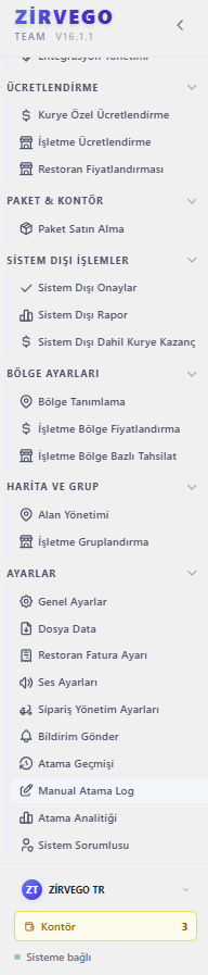 Paketiva yönetici paneli — bölge, harita ve sistem ayarları